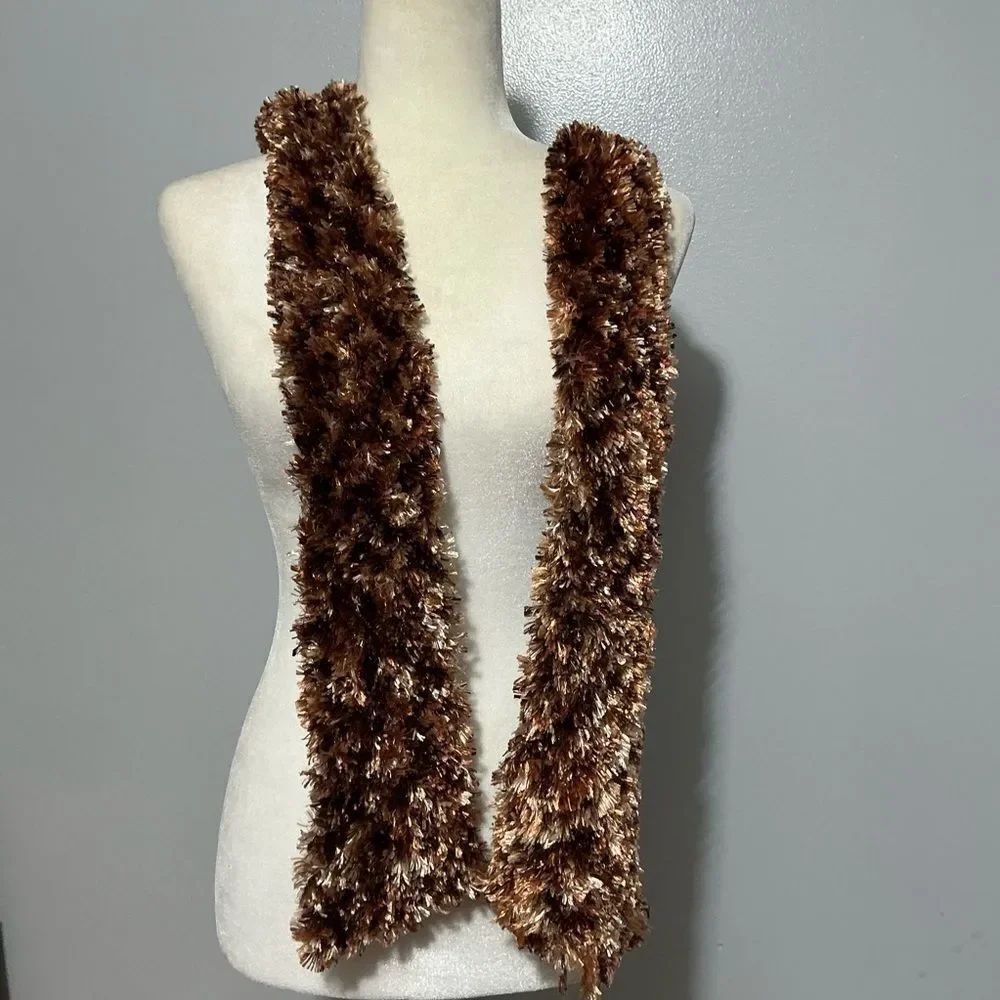 Faux Fur Scarf in Brown and Tan
